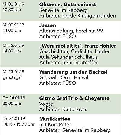Seniorenkalender Januar 2019 links